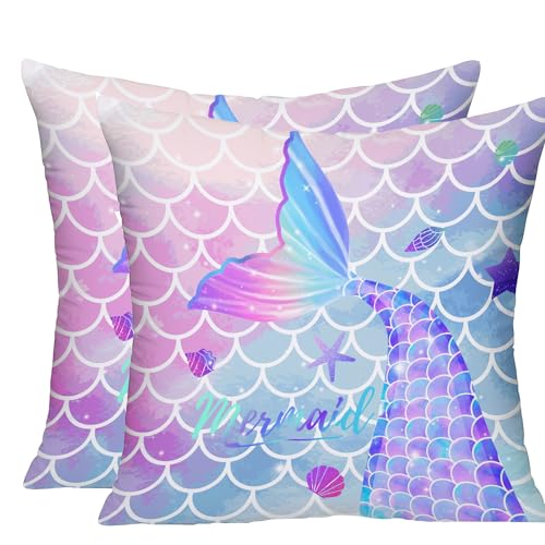 Mermaid Throw Pillow Covers 18x18, Soft Decorative Pillowcases (Mer01) - 2 Pack