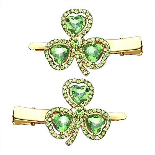 St. Patrick's Day Rhinestone Shamrock Hair Clip Green Crystal Barrette