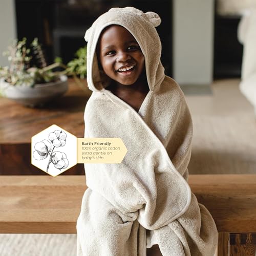 Burt's Bees Baby Toddler Hooded Animal Character Towels Organic Cotton, Unisex Bath Essentials, Soft Nursery Towel for Kids