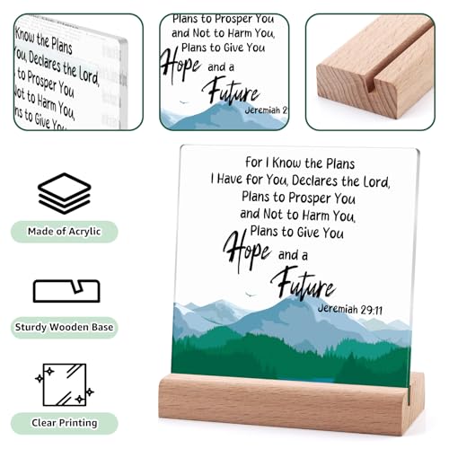 Inspirational Christian Acrylic Plaque with Wooden Stand - 4x4 Inch Desk Decor Gift