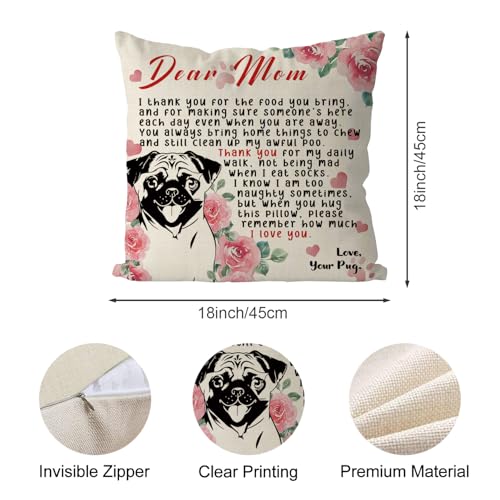 Pug Mom Pillow Cover 18x18 Inch - Heartwarming Gifts for Dog Lovers