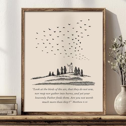Minimalist Jesus Wall Art - Matthew 6:26 Print, 8x10 inch