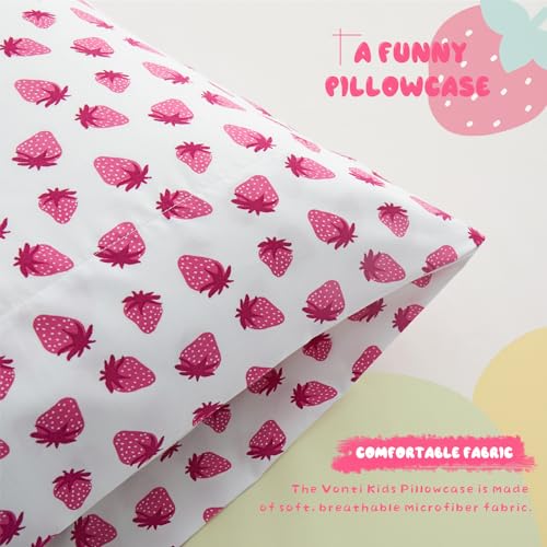 Vonty Kids Microfiber Pillowcase Pink Strawberry Print 20x26in 1PC