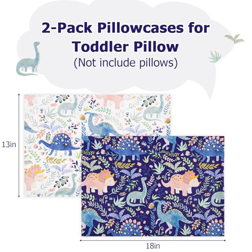 Pea Pod Dinosaur Toddler Pillowcase Set - 13x18 Inch Soft Milk Silk (2 Pack)