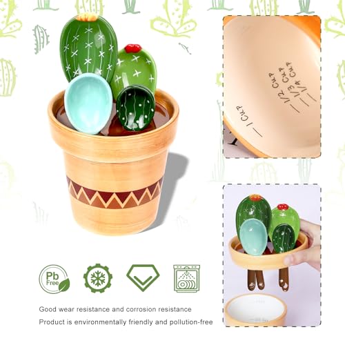 Ceramic Cactus Measuring Spoons Set - Blue & Green, 4 Sizes Kitchen Organizer
