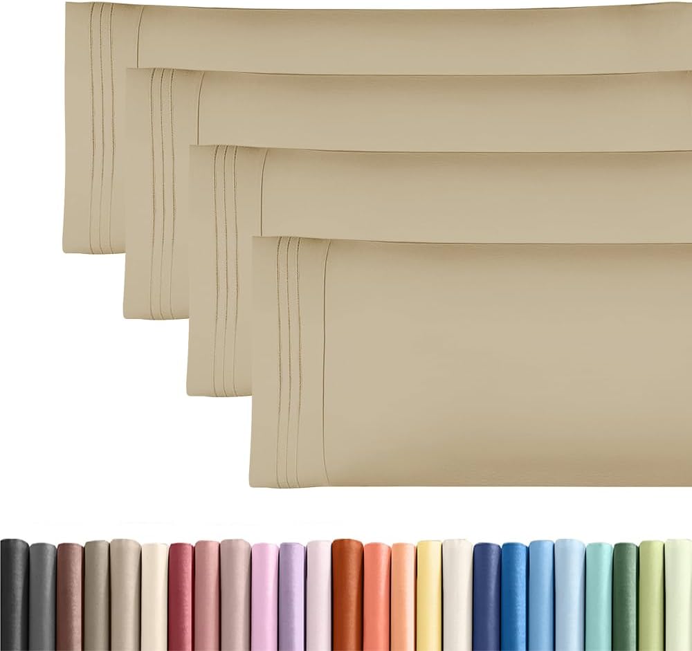 Skiennix Body Pillowcases Set of 4 | Soft, Cozy 20x54 Long Pillow Covers - Breathable & Fade-Free, Machine Washable (Beige)