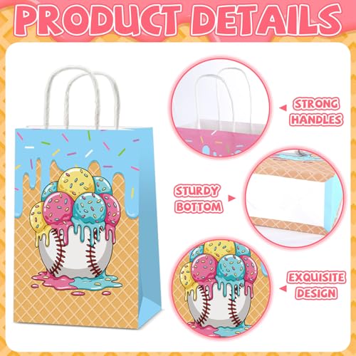 12 Pcs Baseball Ice Cream Drip Gift Bags with Handles
