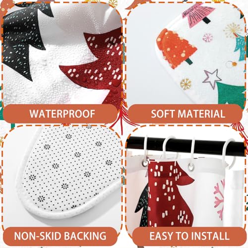 Christmas Boho Shower Curtain Set with Towels and Rugs - Holiday Bathroom Decor