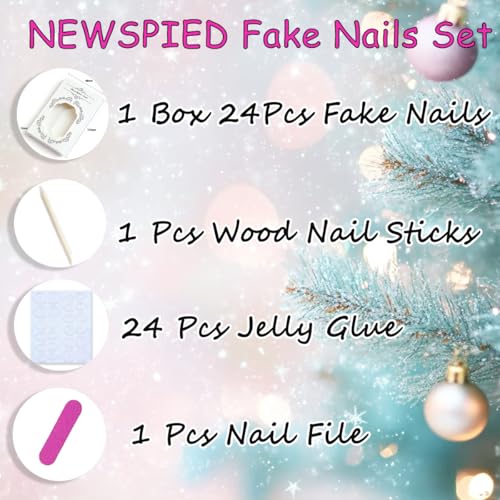 Christmas Press On Nails Short Square Fake Nails Winter Holiday Acrylic Nail Set