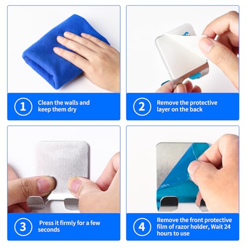 4-Pack Stainless Steel Razor Holder Hooks - Waterproof & Durable