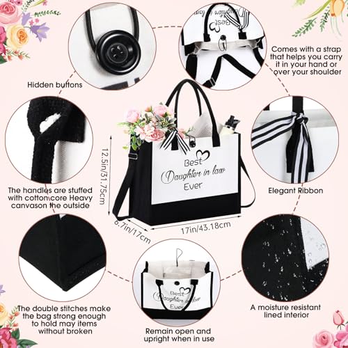 Daughter-in-Law Gift Set with Glass Mug Tote Bag Makeup Bag Keychain Socks - Thank You & Best Daughter-in-Law Ever