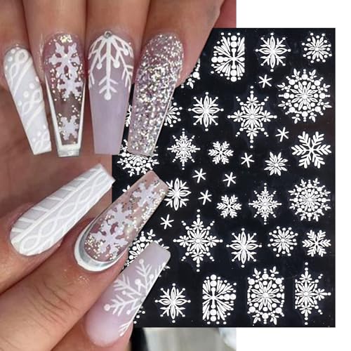 IDDFEVE 5D Embossed Snowflake Nail Stickers, 3 Sheets Christmas Winter Decals