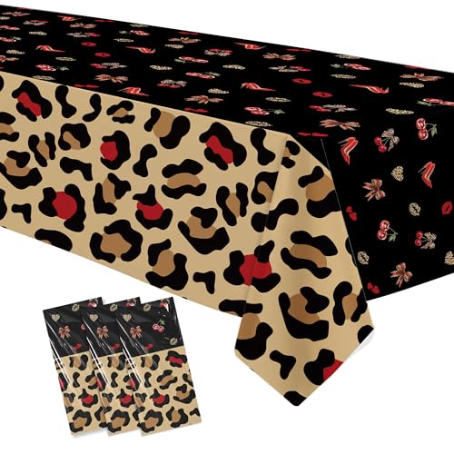 Cheetah Cherry Birthday Tablecloth - 3 Disposable Covers, 86x55in