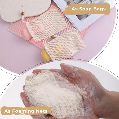 Natural Sisal Soap Saver Pouch 5-Pack Exfoliating Mesh Bag with Drawstring