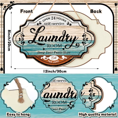 Jetec Laundry Room Wooden Wall Art Sign - 12x8 Inch Rustic Multicolor
