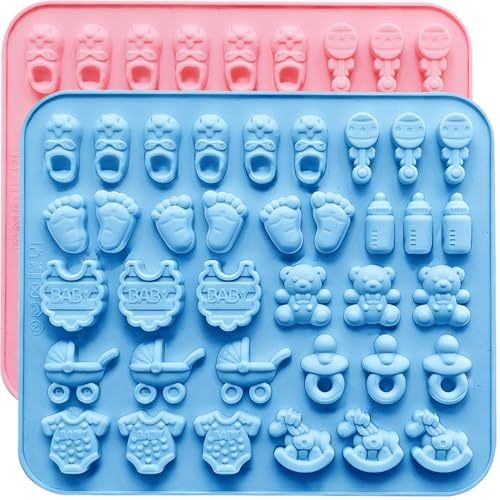 2 Pcs Baby Shower Silicone Molds - Blue & Pink Baby Feet and Bottle Designs