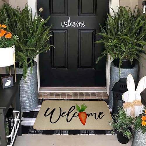 Easter Carrot Welcome Doormat, 17x29 Inch Non-Slip Indoor Outdoor Rug