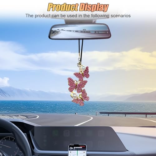 Sparkling Butterfly Car Rearview Mirror Pendant - Purple Rhinestone Charm
