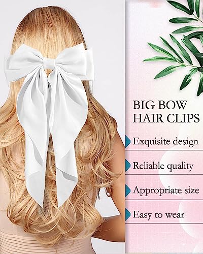 JELIEE 4 Pcs Silky Satin Hair Bows with Long Tails and Metal Clips