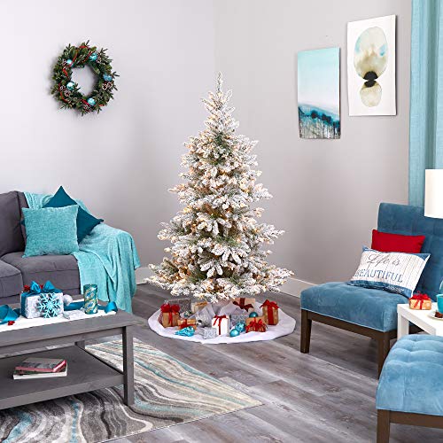 6ft Flocked Artificial Christmas Tree with 850 Bendable Branches and 300 Clear Lights