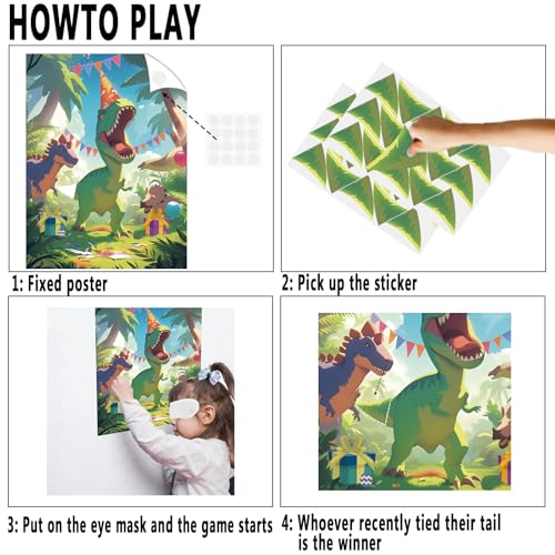 Pin The Tail On The Dinosaur Game - Kids Birthday Party Poster & Tails