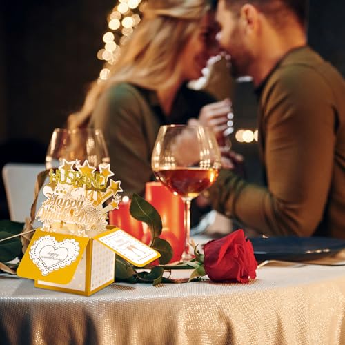 Pop Up Anniversary Card for Husband - 3D Gold Fireworks Design