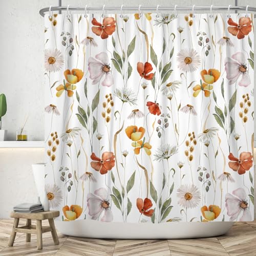 DASHAN Vintage Brown Floral Shower Curtain, 72x72 Inch Botanical Fabric