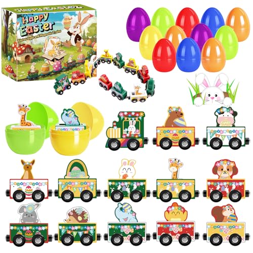 Magnetic Wooden Easter Train Toy for Toddlers - Green Animal & Egg Design