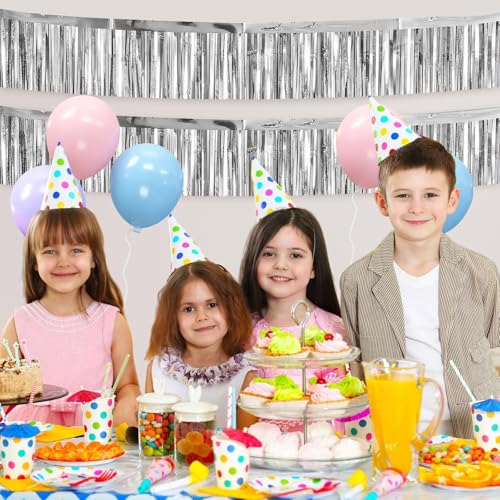 Silver Foil Fringe Garland Streamers for Party Decorations - 4 Pack