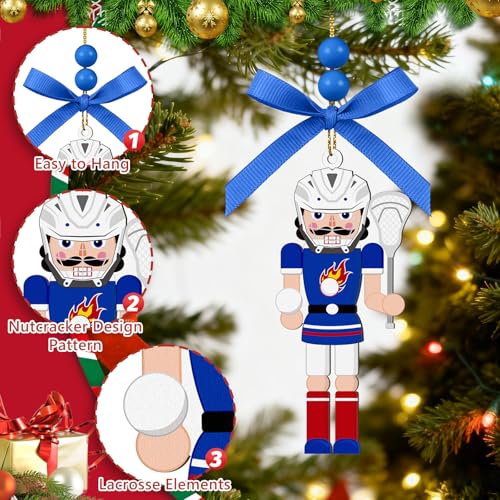 AKAIXI 4-Inch Wooden Lacrosse Nutcracker Christmas Ornament