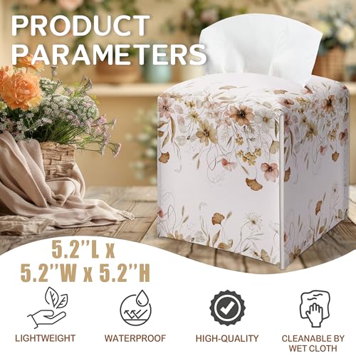 Wildflowers Floral Tissue Box Cover - Premium Leather Case for Home & Office