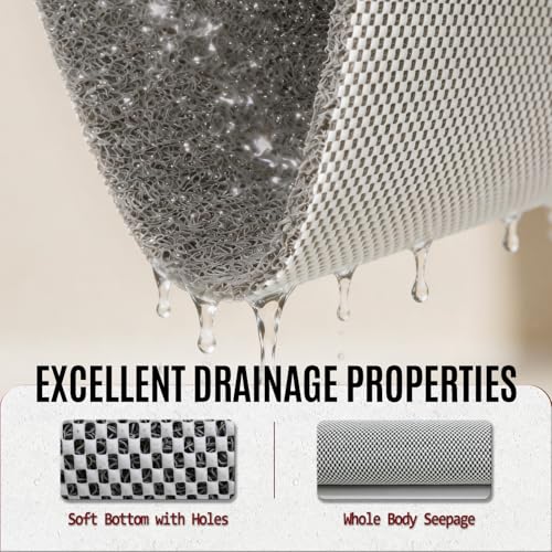 Joyhalo 24x17 Inch Grey Non-Slip Shower Mat with Loofah Texture