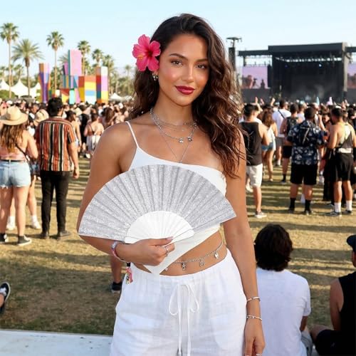 Yolyoo Glitter Folding Hand Fan for Weddings & Festivals