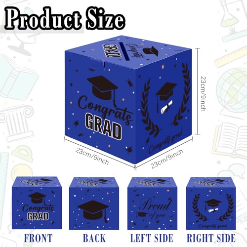 Graduation Card Box for Class of 2026 - Foldable Blue Gift Holder