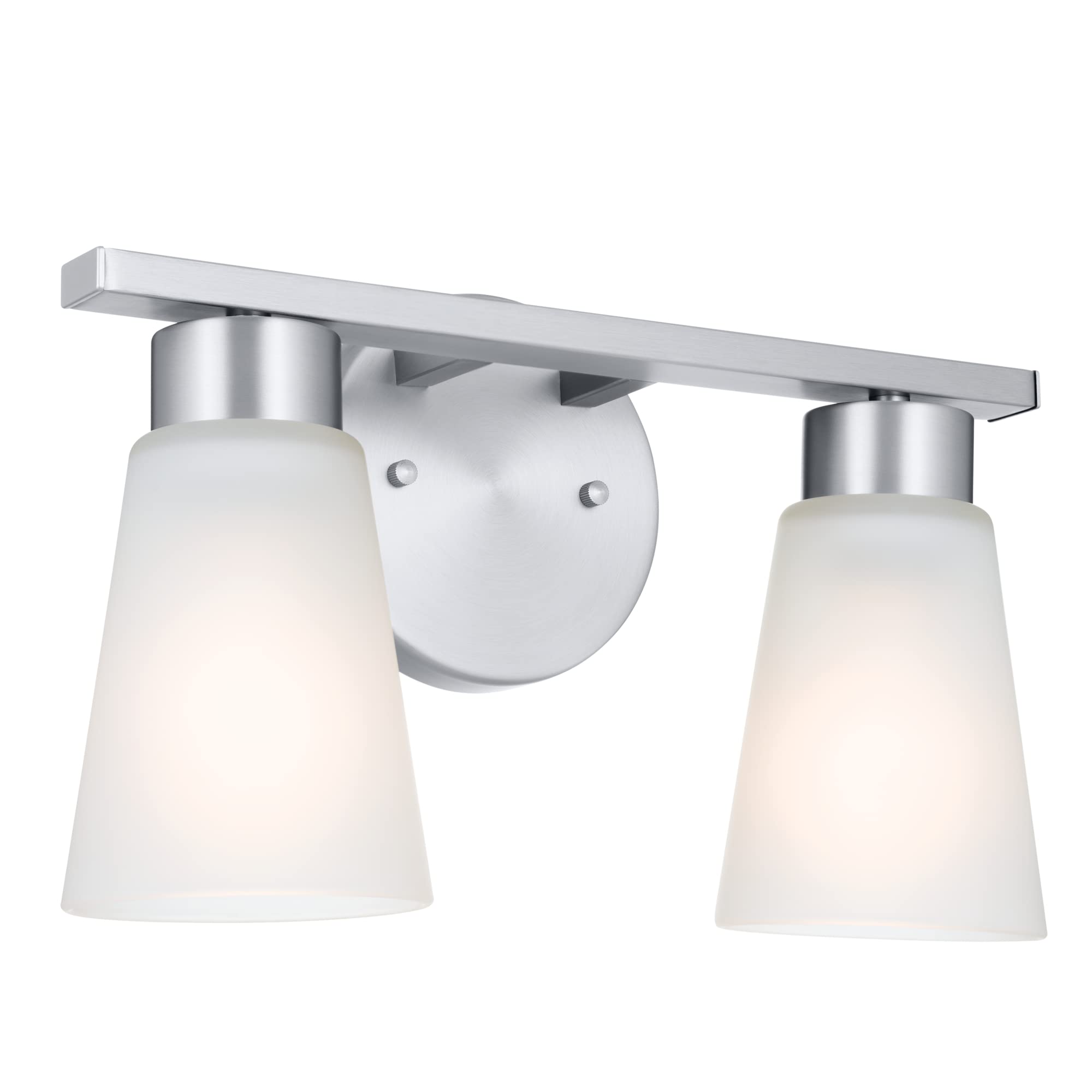 Kichler Stamos 2-Light Bathroom Vanity Light Fixture with Satin Etched Glass Shades, Modern Wall Mount in Brushed Nickel for Mirror Lighting (13 x 8 x 5 in), 45887NI