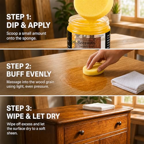 CARGEN Beeswax Wood Polish & Conditioner - 3 Pack with 2 Sponges