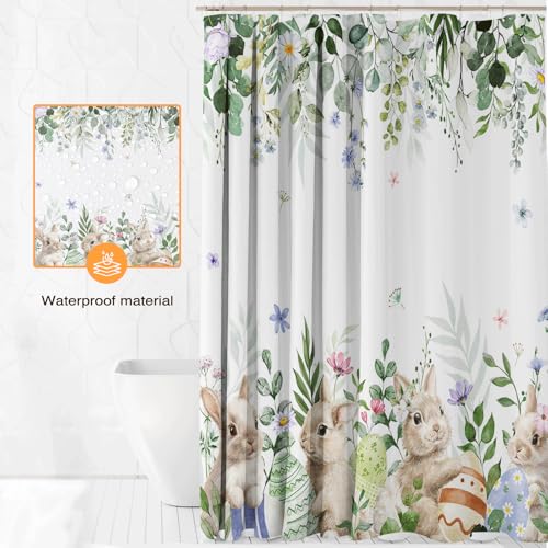 Lindameler Easter Bunny Shower Curtain - Waterproof Floral Design, 72x72