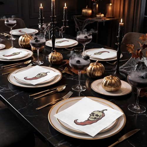 RUSPEPA 25 Pcs Skull Chili Pepper Cocktail Napkins - 3 Ply, 5x5 Inch