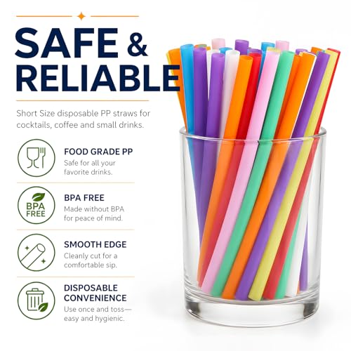 ALINK 5 Inch Colorful Cocktail Straws, 100 Count BPA-Free Short Straws