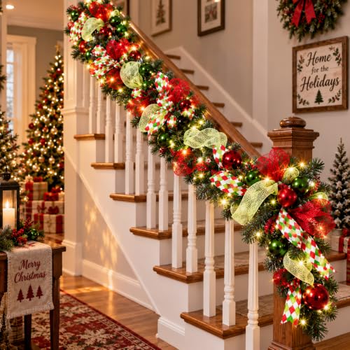 Christmas Artificial Garland with LED Lights - 6 Ft Red & Green Wreath Decor - Variation of THIS listing