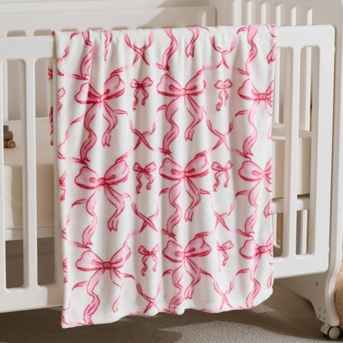 Yagle Mate Pink Bowknot Baby Blanket, 30x40 Inch Soft Fleece Receiving Blanket