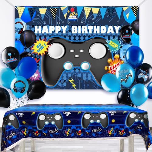 15-Piece Video Game Party Decoration Set – Backdrop, Tablecloth & Balloons