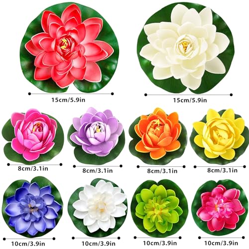 19 Colourful Floating Foam Lotus Flowers & Leaves - Pond Decor