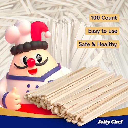 5.5 Inch Wooden Coffee Stirrers - 100 Count Durable Birch Sticks