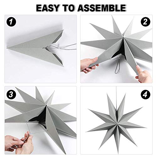 3-Pack 12-inch Paper Star Lantern Ornaments for Wedding Christmas Party - Grey Black White