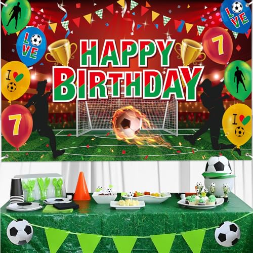 Soccer Birthday Banner - Green Red Happy Birthday Decor 71x44