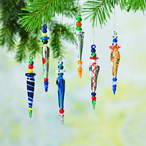 Multicolor Glass Icicle Christmas Ornaments Set - 12 Pieces