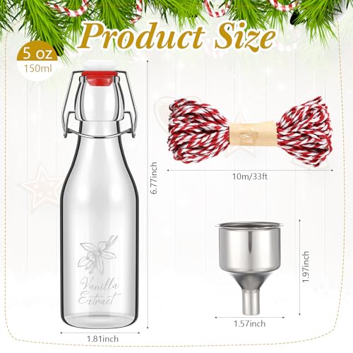 12 Pack 5 oz Clear Glass Bottles for Vanilla Extract with Stickers & Accessories - Variation of 5 Ounces Pack