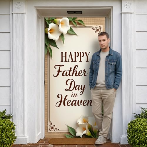 Happy Father's Day in Heaven Door Cover Banner - Floral Butterfly Tribute
