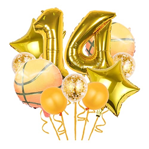 Basketball 14th Birthday Party Balloon Set with Foil Star and Confetti